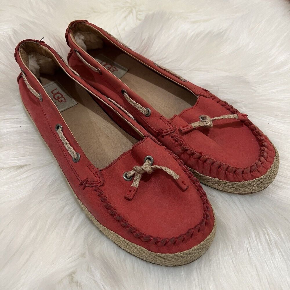 UGG CHIVON Red Coral Leather Espadrille Loafer Boat Shoes Size Women’s US 8